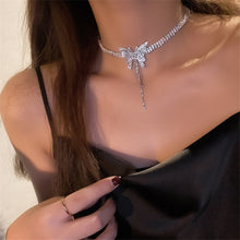 Load image into Gallery viewer, Butterfly Crystal Choker Necklace and Earrings with Long Tassel Rhinestones for Evening