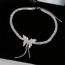 Load image into Gallery viewer, Butterfly Crystal Choker Necklace and Earrings with Long Tassel Rhinestones for Evening