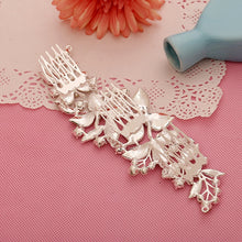 Load image into Gallery viewer, Silver Plated Floral Rhinestone Wedding Hair Comb