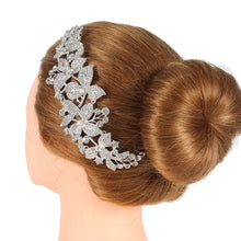Load image into Gallery viewer, Silver Plated Floral Rhinestone Wedding Hair Comb