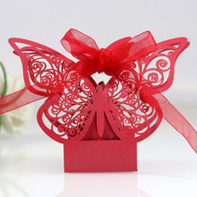 Load image into Gallery viewer, Butterfly Laser Cut Hollow Candy Boxes - Favors - Souvenier Chocolate Box With Ribbon