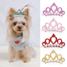 Load image into Gallery viewer, Doggie- Kitty- Crowns-Small Dogs or Cat Faux Pearl or Rhinestone Tiara- Pet Bows-Hair Clips