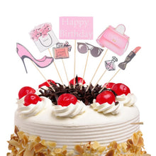 Load image into Gallery viewer, Assorted Paper Board Party Cake Top Decorations- High Heel-Balloon-Lipstick-Perfume-Musical Notes