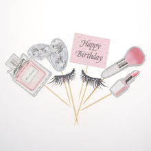 Load image into Gallery viewer, Assorted Paper Board Party Cake Top Decorations- High Heel-Balloon-Lipstick-Perfume-Musical Notes