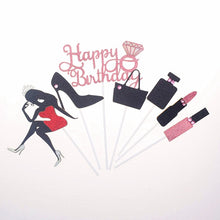 Load image into Gallery viewer, Assorted Paper Board Party Cake Top Decorations- High Heel-Balloon-Lipstick-Perfume-Musical Notes