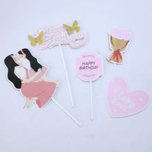 Load image into Gallery viewer, Assorted Paper Board Party Cake Top Decorations- High Heel-Balloon-Lipstick-Perfume-Musical Notes