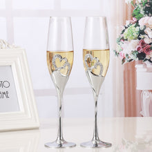 Load image into Gallery viewer, Wedding Silver Crystal Heart Stem Glasses for Bridal Couple