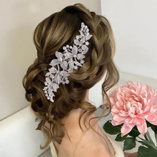 Load image into Gallery viewer, Luxury Long Swirl Rhinestone Floral Bridal Hair Comb for Bride or Quinceanera