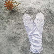 Load image into Gallery viewer, Bridal Fingerless Elbow Length Satin Gloves for Weddings with Beaded Touch - Prom- Bridal Party