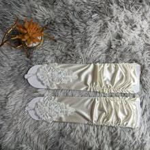 Load image into Gallery viewer, Bridal Fingerless Elbow Length Satin Gloves for Weddings with Beaded Touch - Prom- Bridal Party