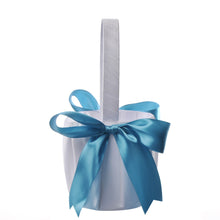 Load image into Gallery viewer, White or Colored Accent Bows-White Satin Wedding Flower Girl Baskets