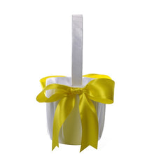 Load image into Gallery viewer, White or Colored Accent Bows-White Satin Wedding Flower Girl Baskets