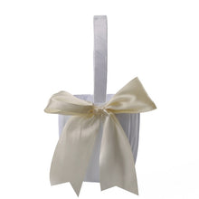 Load image into Gallery viewer, White or Colored Accent Bows-White Satin Wedding Flower Girl Baskets