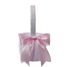 Load image into Gallery viewer, White or Colored Accent Bows-White Satin Wedding Flower Girl Baskets