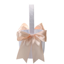 Load image into Gallery viewer, White or Colored Accent Bows-White Satin Wedding Flower Girl Baskets