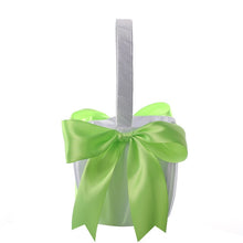 Load image into Gallery viewer, White or Colored Accent Bows-White Satin Wedding Flower Girl Baskets