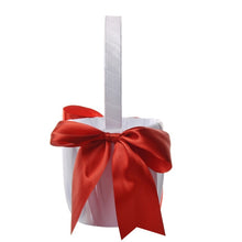 Load image into Gallery viewer, White or Colored Accent Bows-White Satin Wedding Flower Girl Baskets