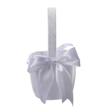 Load image into Gallery viewer, White or Colored Accent Bows-White Satin Wedding Flower Girl Baskets