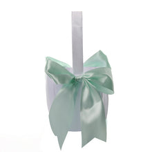 Load image into Gallery viewer, White or Colored Accent Bows-White Satin Wedding Flower Girl Baskets