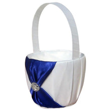 Load image into Gallery viewer, Ribbon Knot and Rhinestone Button Design-White or Ivory Wedding Flower Girl Basket