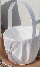 Load image into Gallery viewer, Ribbon Knot and Rhinestone Button Design-White or Ivory Wedding Flower Girl Basket