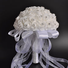 Load image into Gallery viewer, Artificial Rhinestone Wedding Bouquet Soft Foam White Roses