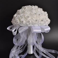 Load image into Gallery viewer, Artificial Rhinestone Wedding Bouquet Soft Foam White Roses