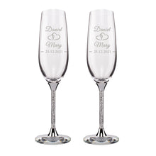 Load image into Gallery viewer, Elegant Personalized Wedding Flutes-Glasses with Silver or Gold Stems