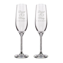 Load image into Gallery viewer, Elegant Personalized Wedding Flutes-Glasses with Silver or Gold Stems