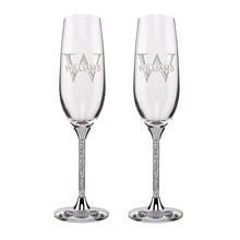 Load image into Gallery viewer, Elegant Personalized Wedding Flutes-Glasses with Silver or Gold Stems