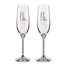 Load image into Gallery viewer, Elegant Personalized Wedding Flutes-Glasses with Silver or Gold Stems