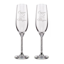 Load image into Gallery viewer, Elegant Personalized Wedding Flutes-Glasses with Silver or Gold Stems