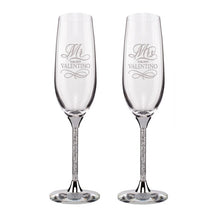 Load image into Gallery viewer, Elegant Personalized Wedding Flutes-Glasses with Silver or Gold Stems