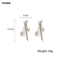 Load image into Gallery viewer, Fancy Long Tassel Rhinestone Drop Butterfly Earrings - Crystal Dangle