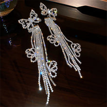 Load image into Gallery viewer, Fancy Long Tassel Rhinestone Drop Butterfly Earrings - Crystal Dangle