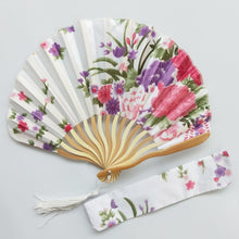 Load image into Gallery viewer, Lot of Personalized Chinese Japanese Fabric Floral Round Folding Hand Fan with Gift Bags Wedding Party Supplies