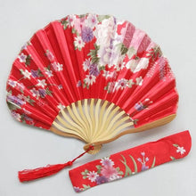 Load image into Gallery viewer, Lot of Personalized Chinese Japanese Fabric Floral Round Folding Hand Fan with Gift Bags Wedding Party Supplies