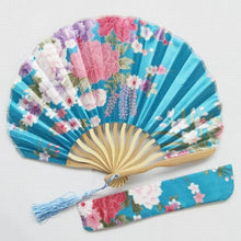 Load image into Gallery viewer, Lot of Personalized Chinese Japanese Fabric Floral Round Folding Hand Fan with Gift Bags Wedding Party Supplies
