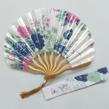 Load image into Gallery viewer, Lot of Personalized Chinese Japanese Fabric Floral Round Folding Hand Fan with Gift Bags Wedding Party Supplies