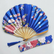 Load image into Gallery viewer, Lot of Personalized Chinese Japanese Fabric Floral Round Folding Hand Fan with Gift Bags Wedding Party Supplies