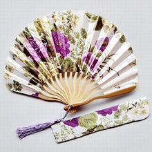 Load image into Gallery viewer, Lot of Personalized Chinese Japanese Fabric Floral Round Folding Hand Fan with Gift Bags Wedding Party Supplies