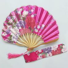 Load image into Gallery viewer, Lot of Personalized Chinese Japanese Fabric Floral Round Folding Hand Fan with Gift Bags Wedding Party Supplies