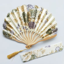 Load image into Gallery viewer, Lot of Personalized Chinese Japanese Fabric Floral Round Folding Hand Fan with Gift Bags Wedding Party Supplies