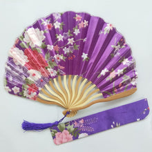 Load image into Gallery viewer, Lot of Personalized Chinese Japanese Fabric Floral Round Folding Hand Fan with Gift Bags Wedding Party Supplies