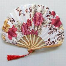 Load image into Gallery viewer, Lot of Personalized Chinese Japanese Fabric Floral Round Folding Hand Fan with Gift Bags Wedding Party Supplies