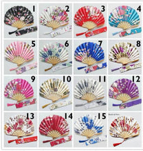 Load image into Gallery viewer, Lot of Personalized Chinese Japanese Fabric Floral Round Folding Hand Fan with Gift Bags Wedding Party Supplies