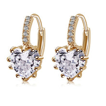Load image into Gallery viewer, Lovely Love Heart Rhinestone Gold Plated Lever Back Hoop Earrings