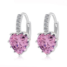 Load image into Gallery viewer, Lovely Love Heart Rhinestone Gold Plated Lever Back Hoop Earrings
