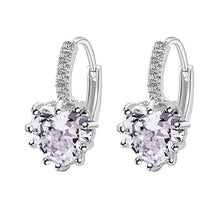 Load image into Gallery viewer, Lovely Love Heart Rhinestone Gold Plated Lever Back Hoop Earrings