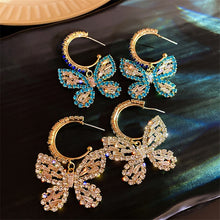 Load image into Gallery viewer, Stylish Zircon Crystal Golden Butterfly Dangle Earrings-Gold or Blue Rhinestone-Fashion Jewelry